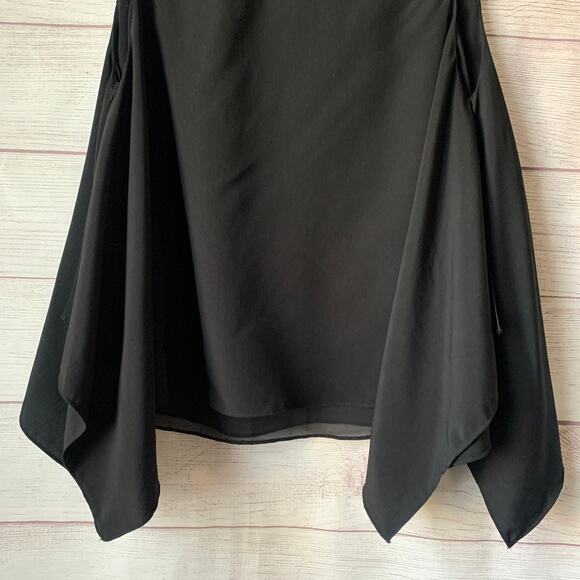 1. State Black Sleeveless Blouse Winged Asymmetrical Handkerchief Tiered Size XS - Picture 7 of 16